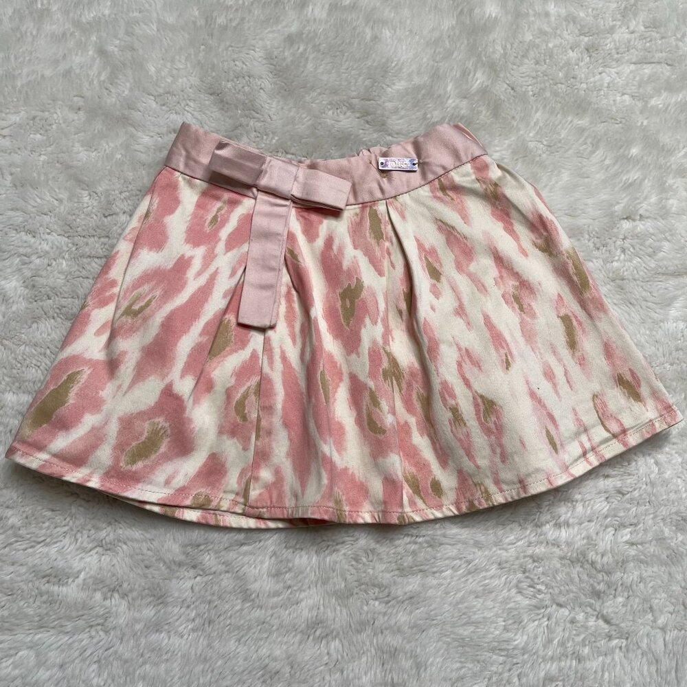 Baby Dior Kid's Pink White Leopard Print Pleated A-Line Cotton Skirt Size 2A